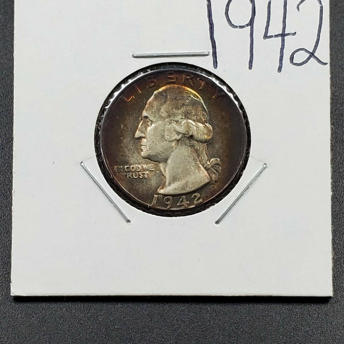 1942 P 25C Washington Quarter Silver Coin Choice Circulated Nice Toning Toner