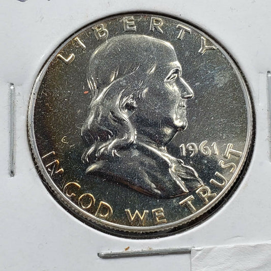 1961 P Franklin Silver Half Dollar Coin Nice Gem Proof Some Neat Toning