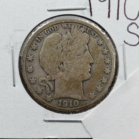 1910 S Barber Silver Half Dollar Coin Choice VG Very Good Nearly Fine Neat Toner