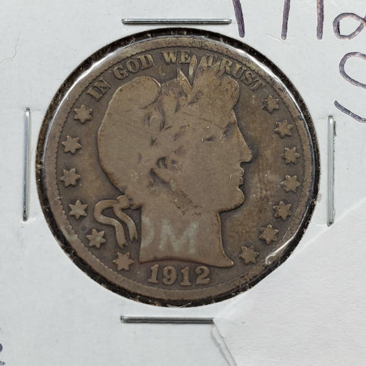 1912 S Barber Silver Half Dollar Coin Choice Fine Nearly VF Circulated Condition