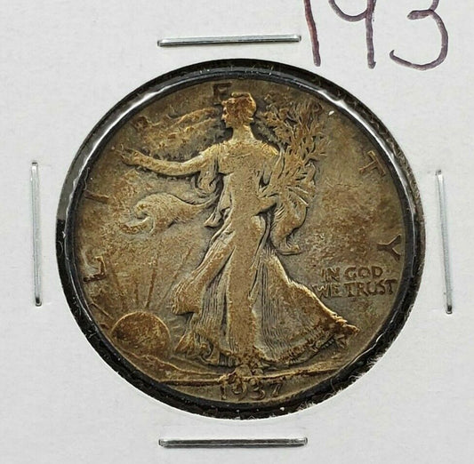 1937 P Walking Liberty Silver Half Dollar Coin Circulated Nice Toning Toner
