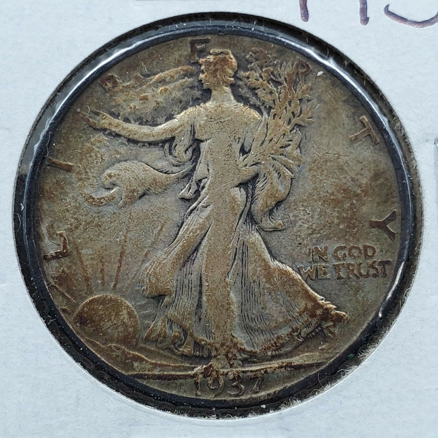 1937 P Walking Liberty Silver Half Dollar Coin Circulated Nice Toning Toner