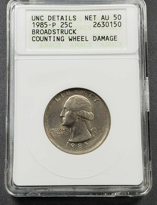 Large Broadstrike Error 1985 P Washington Quarter ANACS UNC Details Nice Coin