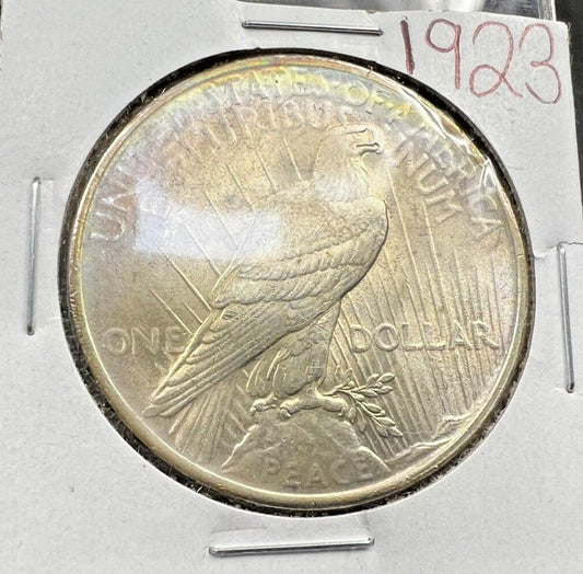 1923 P Peace Silver Dollar Coin PQ Rainbow Toning Toner Reverse CH AU