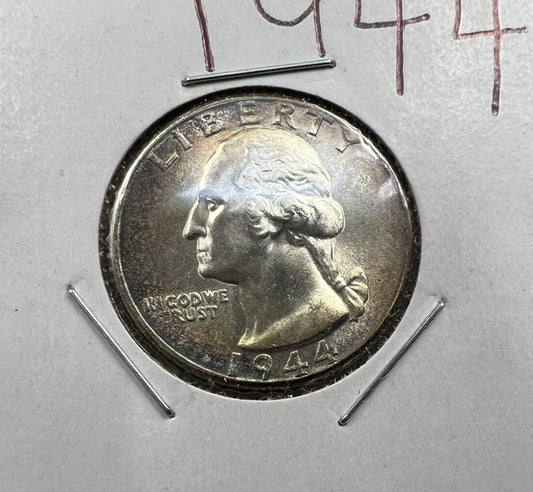 1944 P 25c Washington Silver Quarter Coin Choice BU UNC Neat Toning Toner