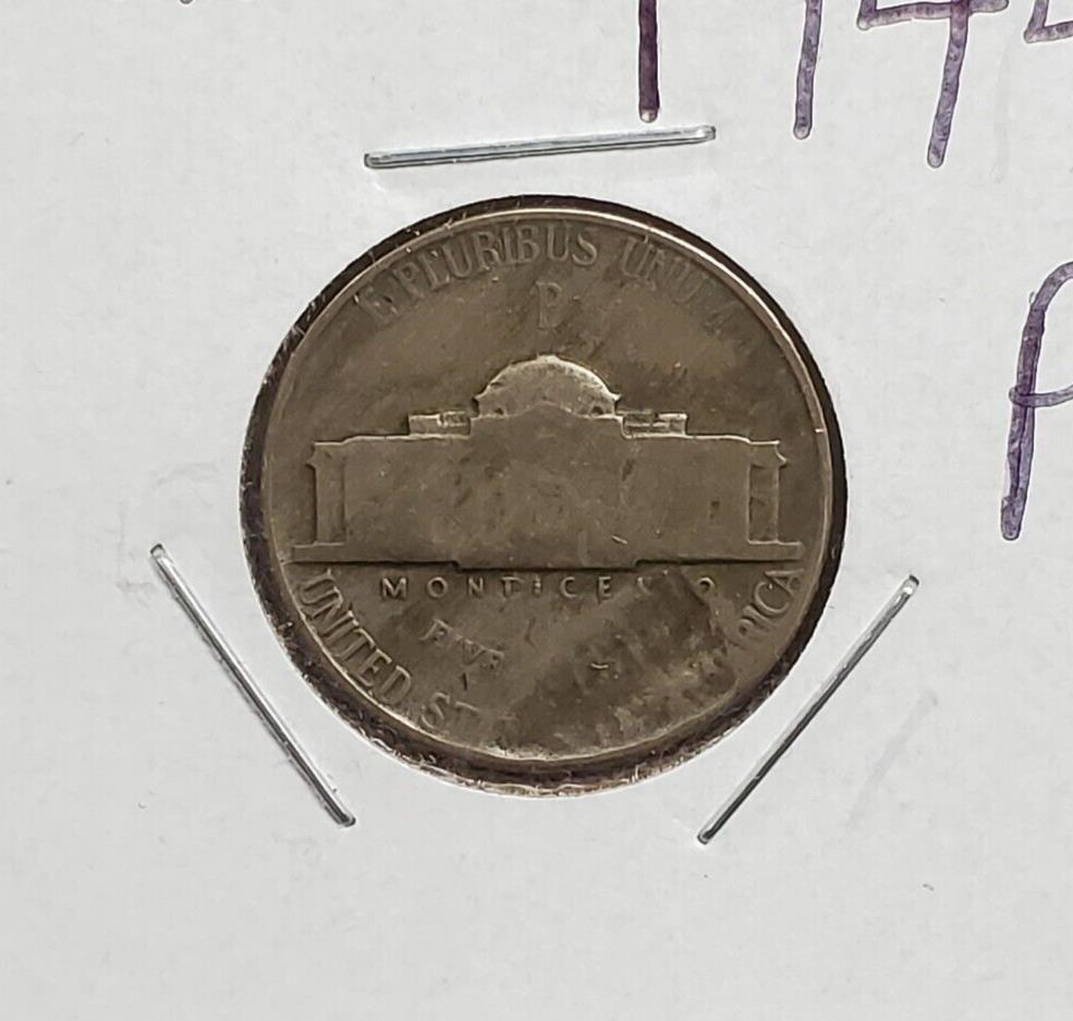 1944 P Jefferson Silver WW2 War Nickel Coin Laminated Reverse Planchet error