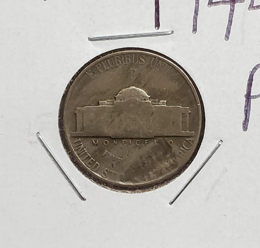 1944 P Jefferson Silver WW2 War Nickel Coin Laminated Reverse Planchet error