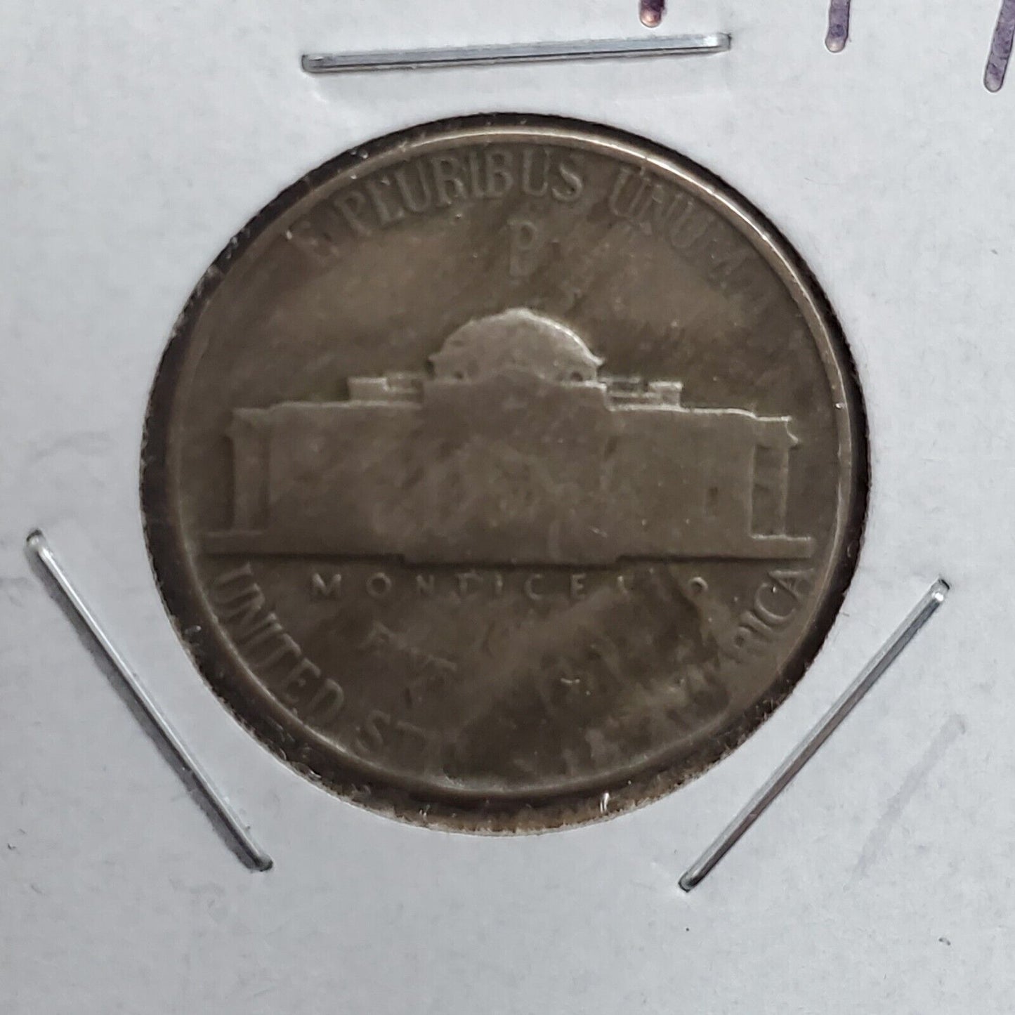 1944 P Jefferson Silver WW2 War Nickel Coin Laminated Reverse Planchet error