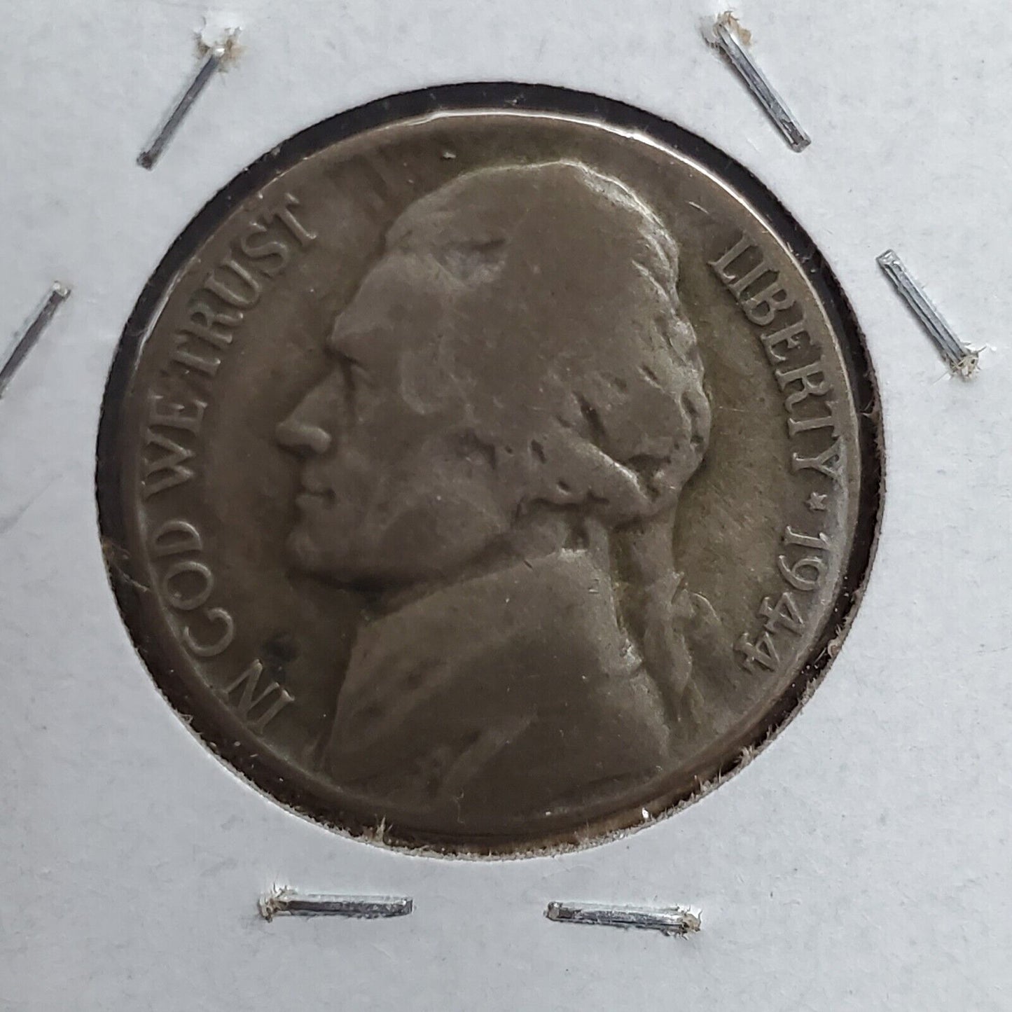 1944 P Jefferson Silver WW2 War Nickel Coin Laminated Reverse Planchet error