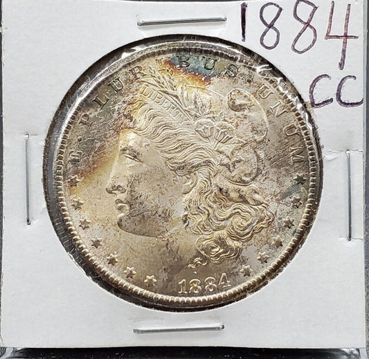 1884 CC Morgan Silver Eagle Dollar Coin Choice BU UNC PQ * Rainbow toning toner