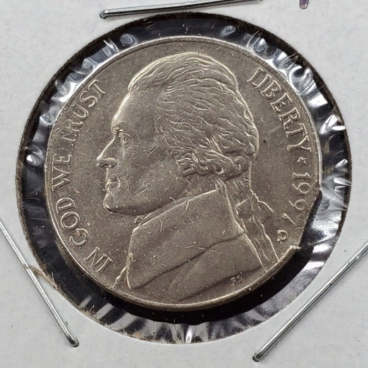 1997 D Jefferson Nickel 5c Clip Clipped Planchet Error coin XF EF Extra Fine