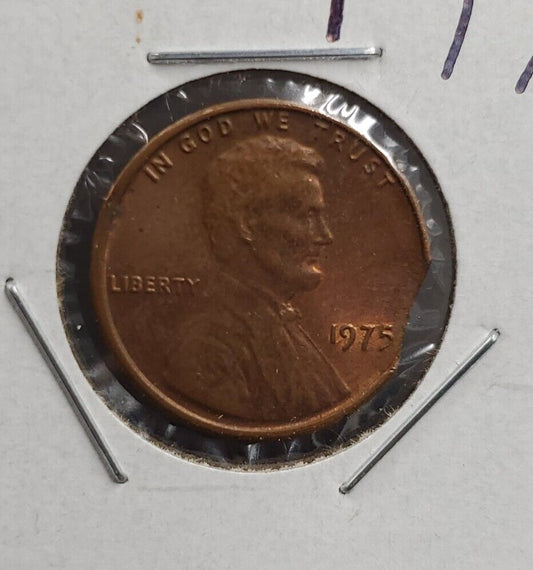 1975 P Lincoln 1C Coin Clipped PLANCHET ERROR COIN