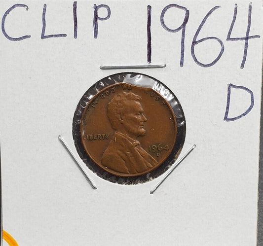 1964 D Lincoln Memorial Cent Penny 1C Error Coin Clipped Planchet Clip Curved VF