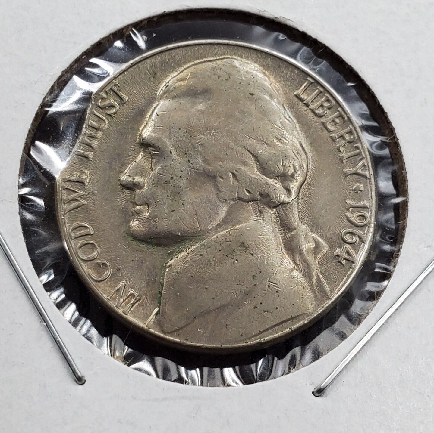 1964 D Jefferson Nickel 5c Clip Clipped Plachet Error coin AU About UNC
