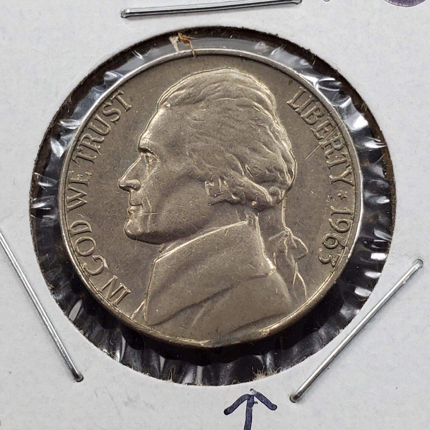 1963 P Jefferson Nickel 5c Clip Clipped Plachet Error coin AU About UNC