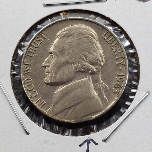 1963 P Jefferson Nickel 5c Clip Clipped Plachet Error coin AU About UNC