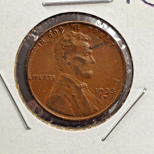 1933 D Lincoln Wheat Cent Penny Coin Circulated Laminated Planchet Error Fine