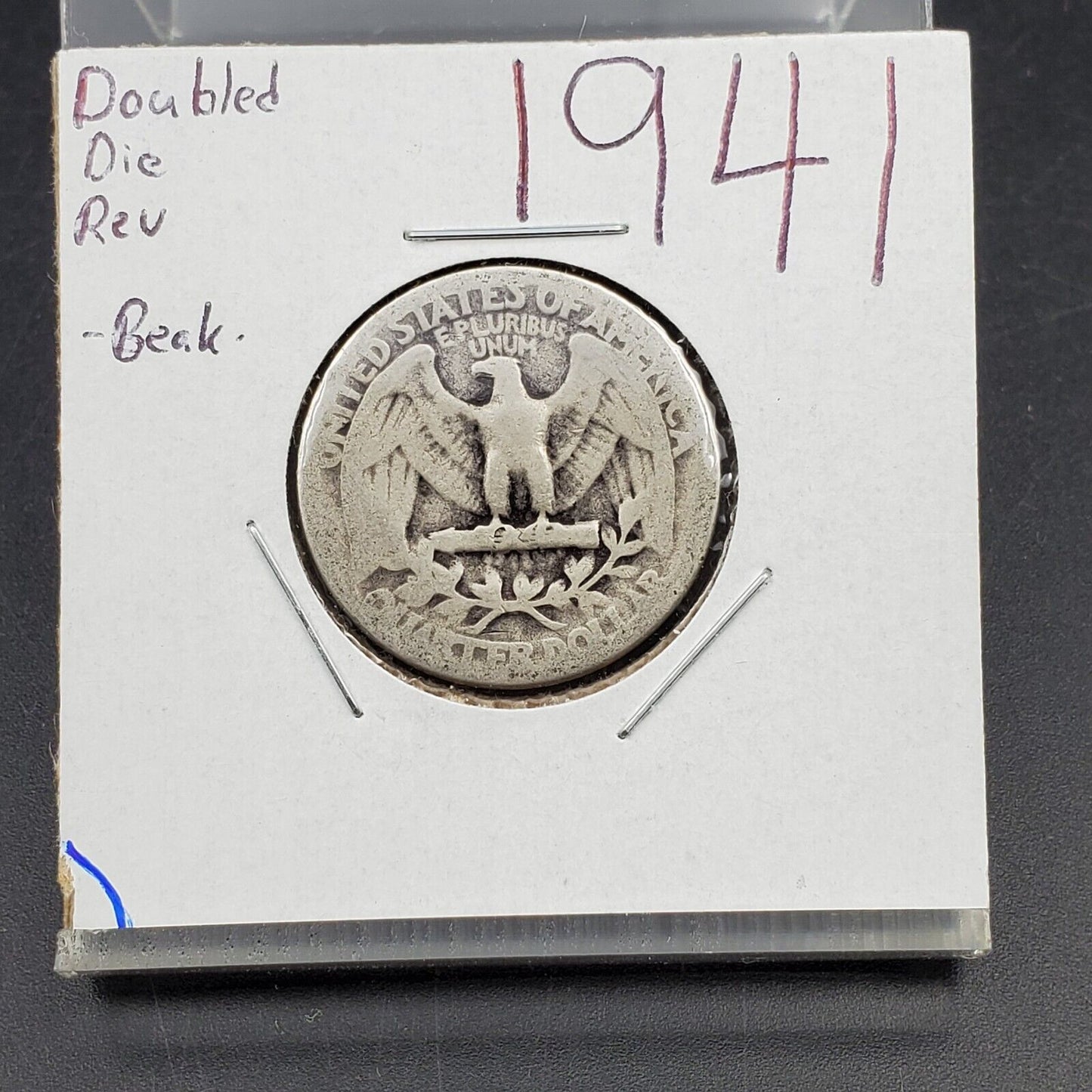 1941 P Washington Quarter Coin DDR Double Die Reverse Double Beak variety