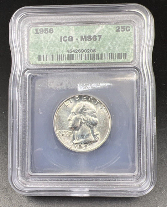 1956 P Washington Silver Quarter Coin ICG MS67 Gem BU Certified #208