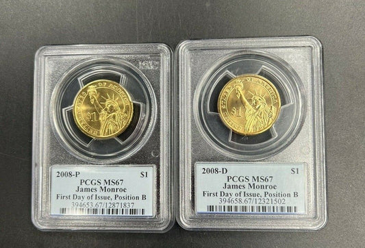 2 Dollar Set 2008 P & D James Monroe Presidential PCGS MS67 FDOI Position B