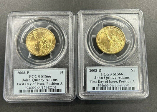 2 Dollar Set 2008 P & D John Quincy Adams Presidential PCGS MS66 FDOI Position A