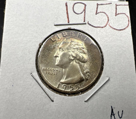 1955 P 25c Washington Silver Quarter Coin CH AU about unc nice toning toner