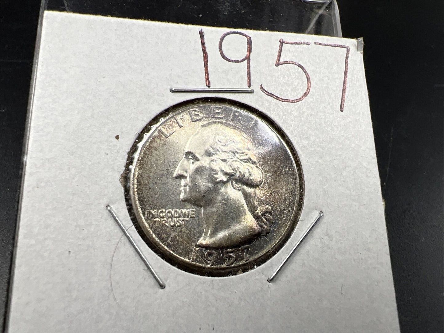 1957 P 25c Washington Silver Quarter Coin CH AU about unc nice toning toner