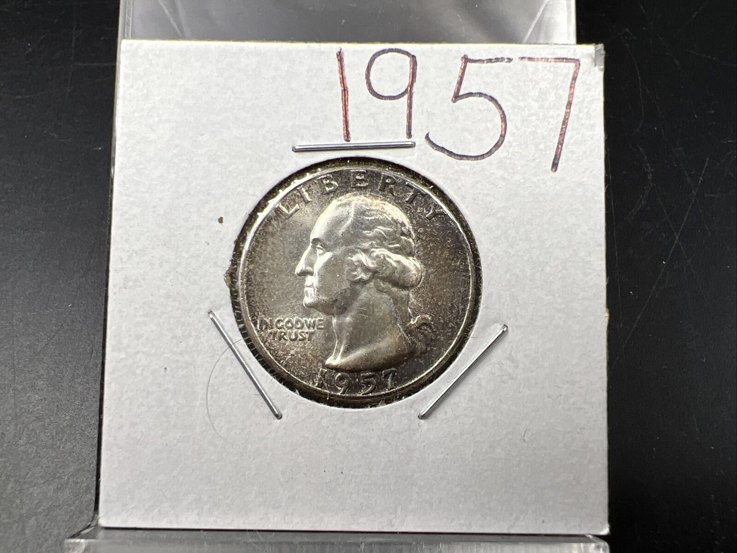 1957 P 25c Washington Silver Quarter Coin CH AU about unc nice toning toner
