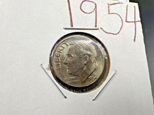 1954 P 10c Roosevelt Silver Dime coin BU UNC Neat Toning Toner