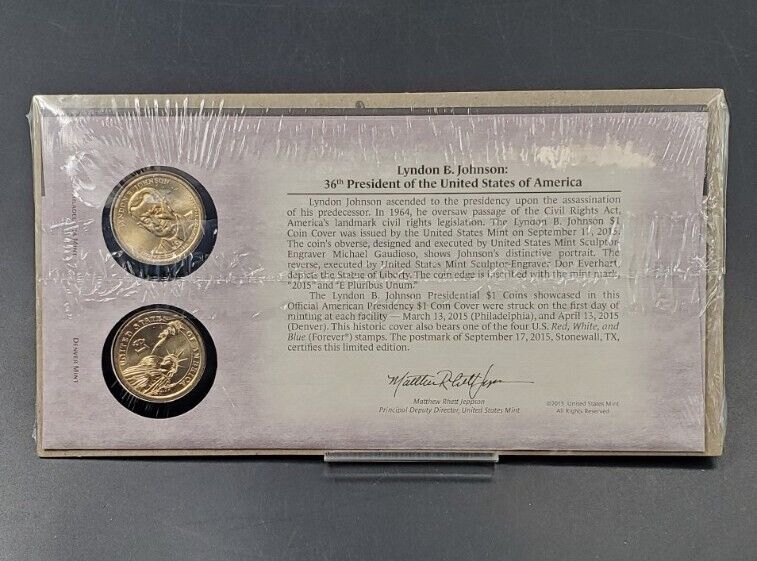 2015 Lyndon B Jonhson Presidential Dollar P & D 2 coin Set First Day OGP US Mint