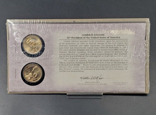 2015 Lyndon B Jonhson Presidential Dollar P & D 2 coin Set First Day OGP US Mint