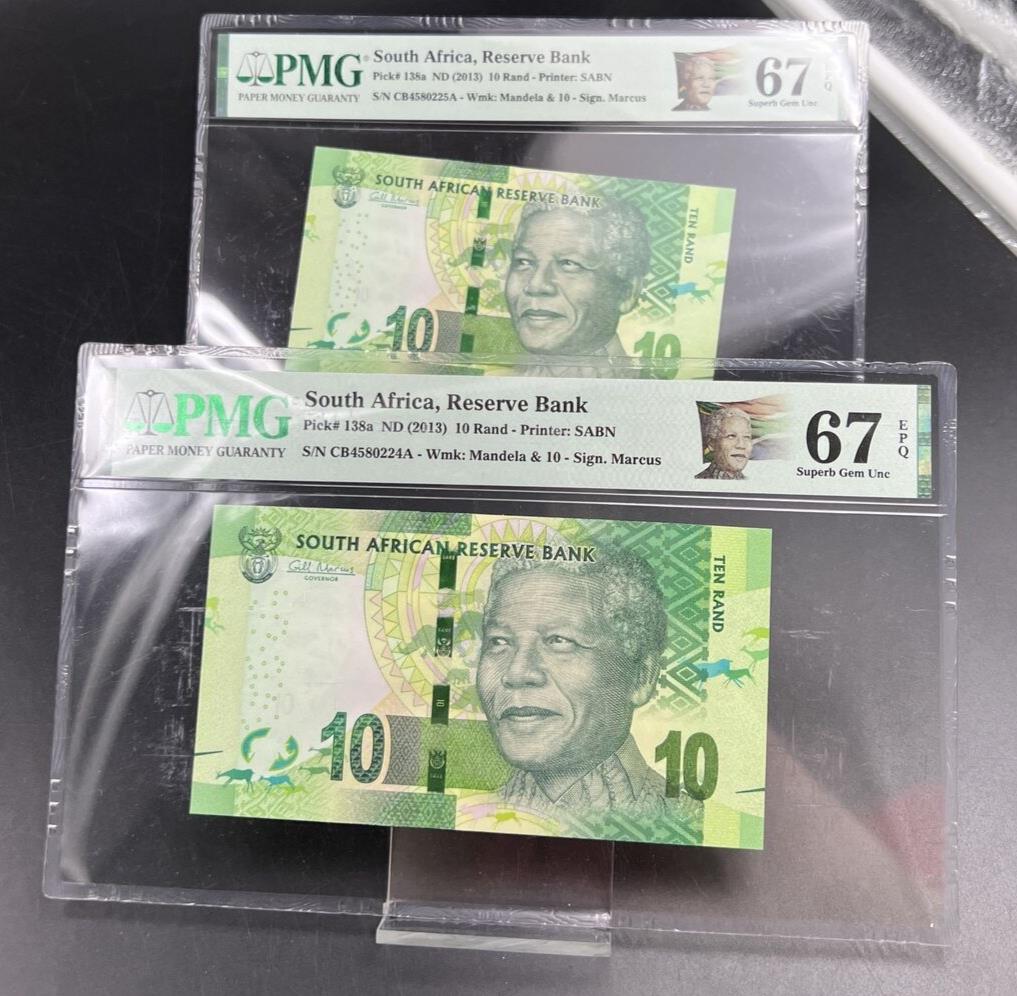 2 Consecutive Bills 2013 10R South Africa Nelson Mandela 10 Rand Note ...
