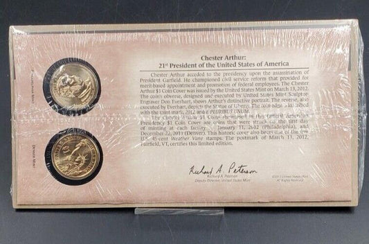 2012 Chester Arthur 21st Presidential Dollar P & D 2 coin Set First Day OGP