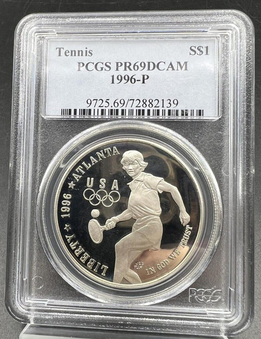 1996 P Atlanta Olympics Tennis 90% Silver Commemorative Dollar PCGS PR69 PROOF