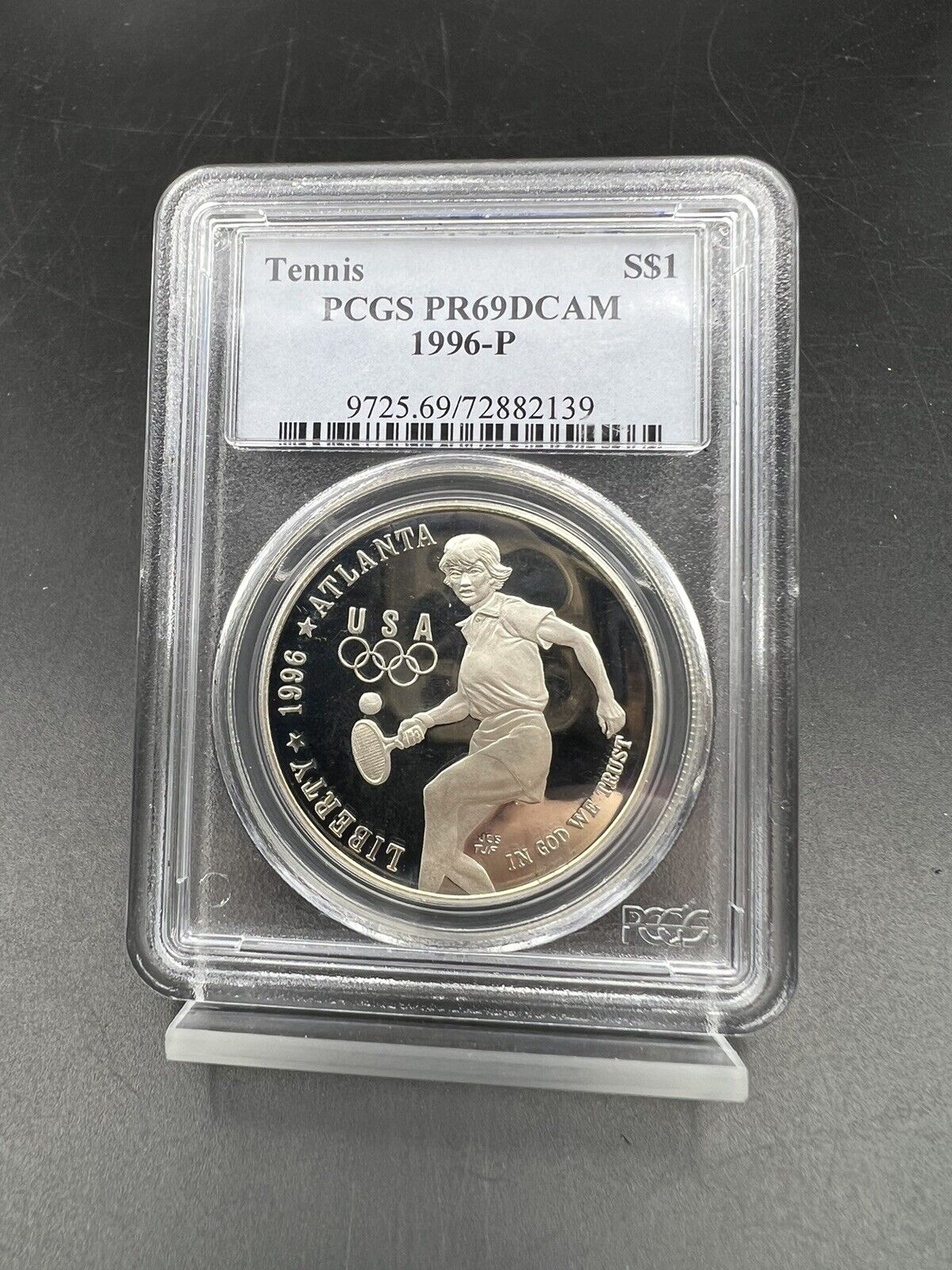 1996 P Atlanta Olympics Tennis 90% Silver Commemorative Dollar PCGS PR69 PROOF