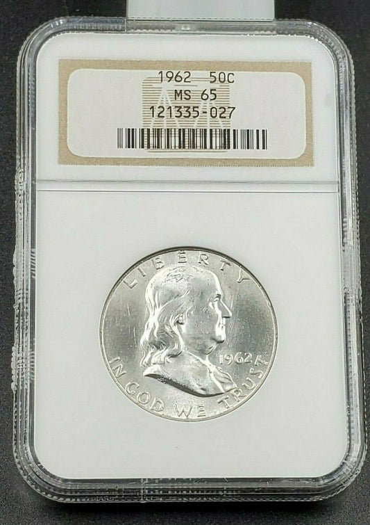 1962 P US Franklin Silver Half Dollar Coin NGC MS65 Gem BU Certified Deep Strike