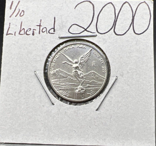 2000 Mexico Libertad 1/10 ounce Silver Coin Pure Silver .999 Some Toning #M324