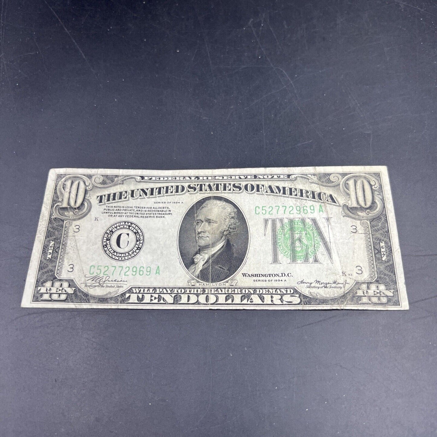 1934 A $10 Ten Dollar FRN Federal Reserve Note VG Circ