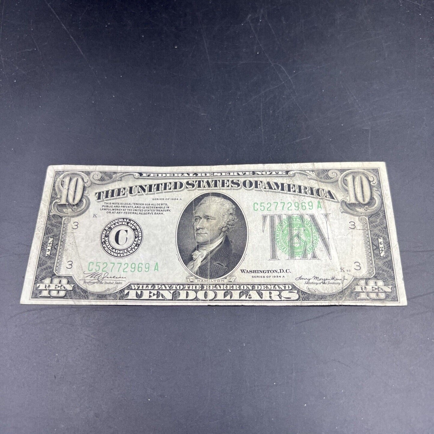 1934 A $10 Ten Dollar FRN Federal Reserve Note VG Circ