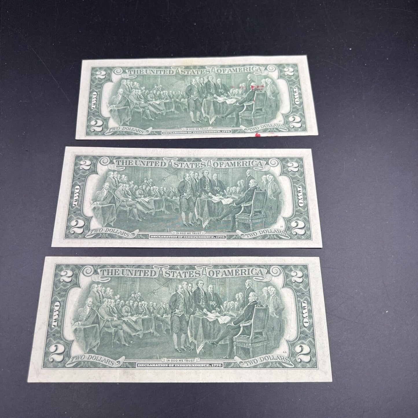 Lot of 3 1976 $2 Two Dollar Bicentennial FRN Federal Reserve Note Bills VF #681