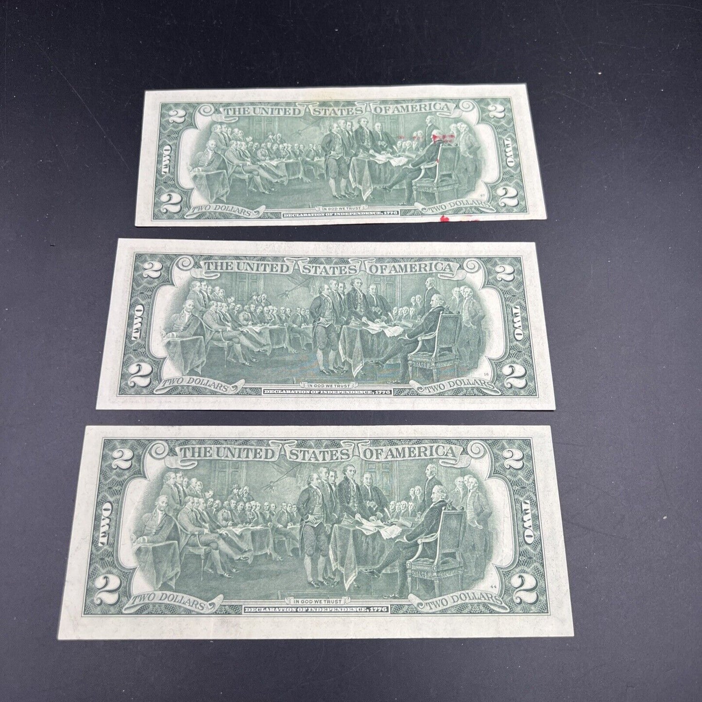 Lot of 3 1976 $2 Two Dollar Bicentennial FRN Federal Reserve Note Bills VF #681