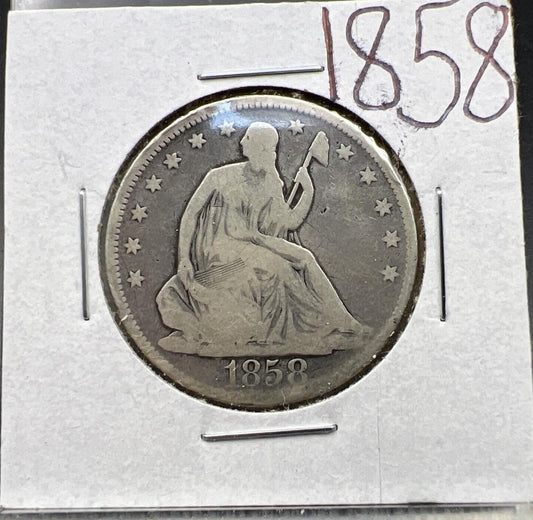1858 P 50c Seated Liberty Silver Half Dollar Coin CH AG / G Circ