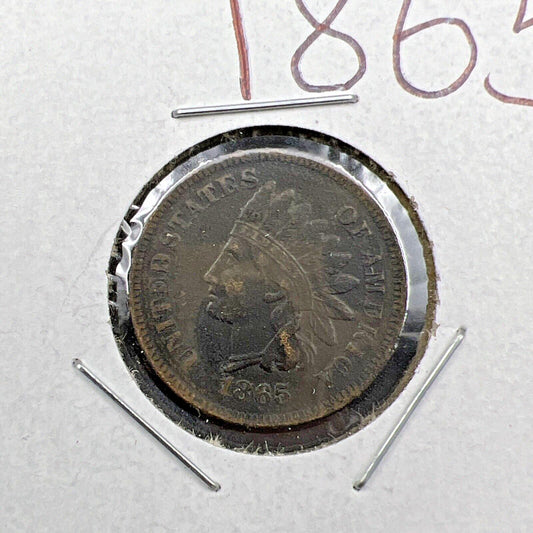 1865 1c Indian Cent Penny Coin Semi Key Date VF Details ED