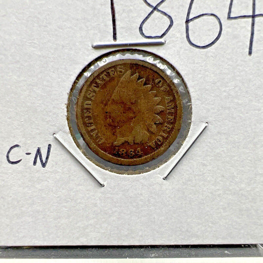 1864 1c Indian Cent Penny Coin Copper Nickel Alloy G / VG Details