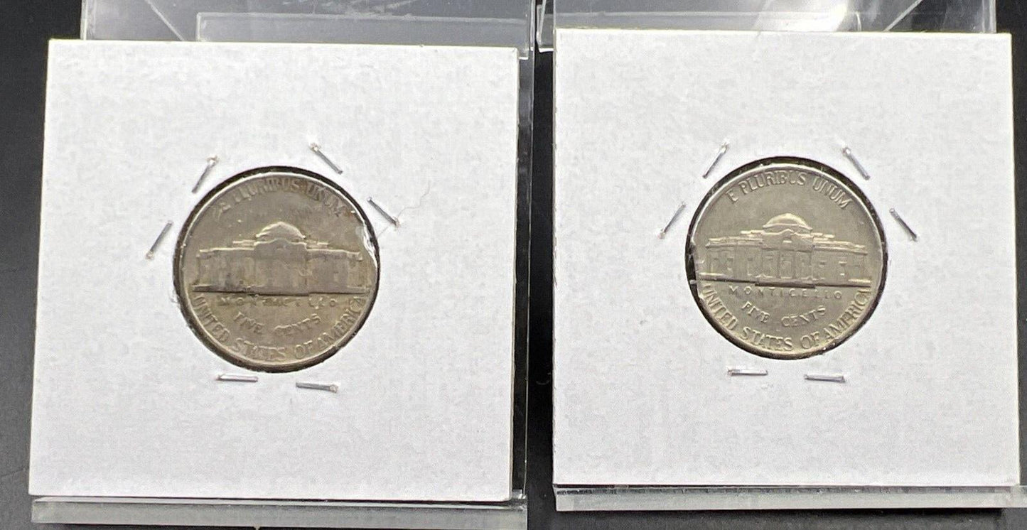 Lot of 2 Jefferson Nickels with Clipped Planchet Error 1942 & 1978 VF Circ