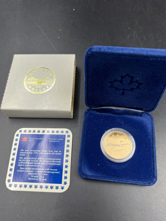 Canada 1987 RRC Gem Proof Loonie Dollar Coin OGP Box & COA #A #