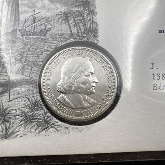 1892 Columbian Commemorative 50c Half Dollar Coin & Stamp Set XF EF DETAILS #YLW