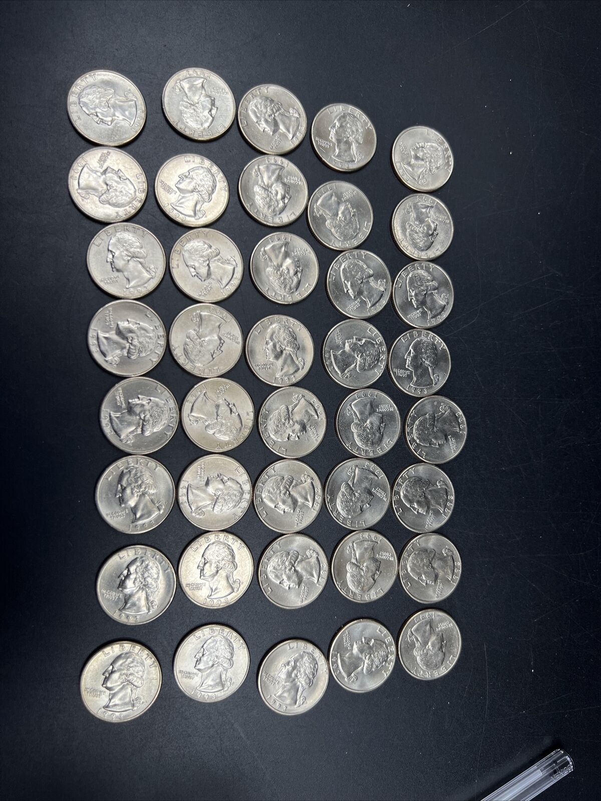 1993 P 25c BU Washington Clad Quarter Roll Choice UNC 40 Coins