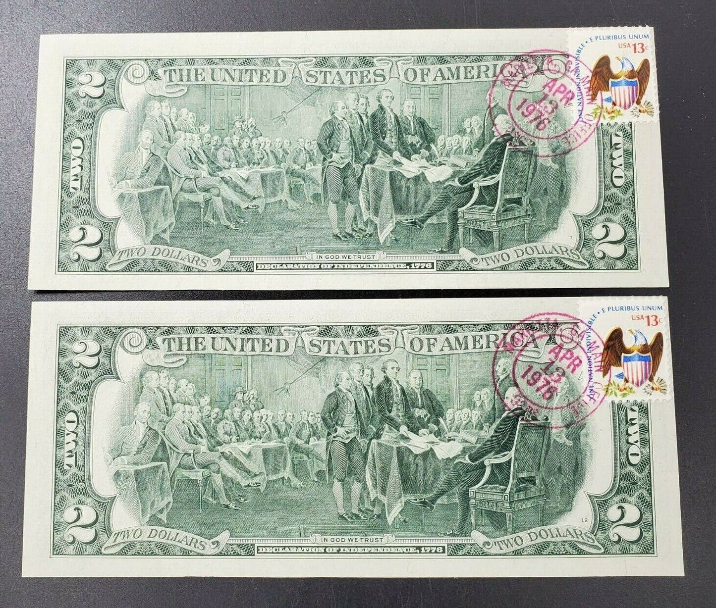 2 Consecutive 1976 $2 FRN Postal Note MARIETTA GA APRIL 13 CH UNC Bicentennial