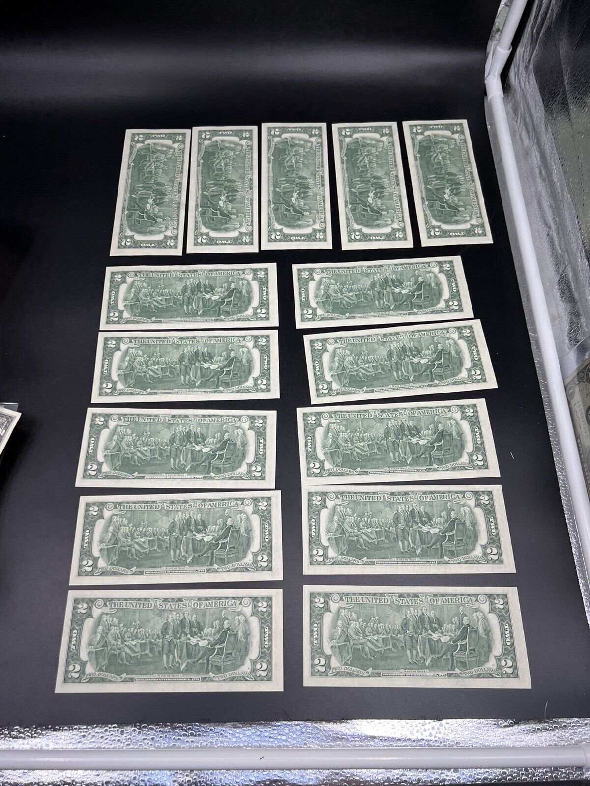 15 Consecutive 1976 $2 UNC Bicentennial Two Dollar Bills FRN Stamped for Postal